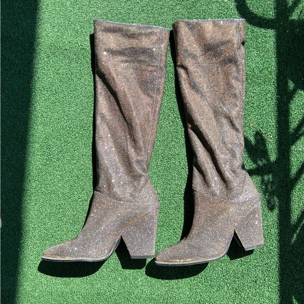 Stuart Weitzman Silver Gold Glitter Knee-High Boots
